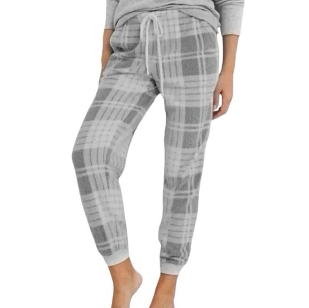 Aerie Snowed-In Fleece Jogger in Gray / White Plaid Size Small